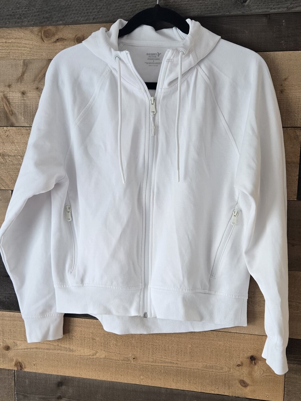 Old Navy Active Dynamic Fleece White Full-Zip Hooded Jacket
